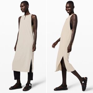 LULULEMON Lahar Midi Dress with side slits in Mojave Tan